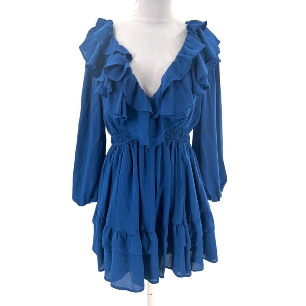 Abercrombie & Fitch ruffle billowy mini dress blue sz M petite